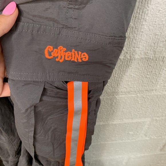 Caffeine Y2K Raver Parachute Pants with Neon Orange Reflectives size Large - Picture 5 of 9